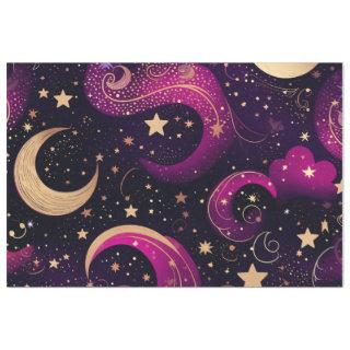Mystical Purple and Magical Yellow Galaxy Stars Tissue Paper