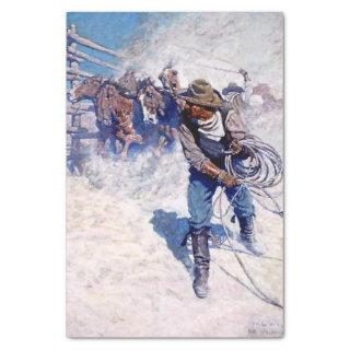 N C Wyeth Western Painting “Roping Wild Horses” Tissue Paper