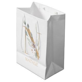N Monogram Floral Personalized Medium Gift Bag