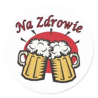 Na Zdrowie Toast With Beer Mugs Classic Round Sticker
