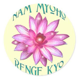 Nam Myoho Renge Kyo with Lotus Flower Design Classic Round Sticker