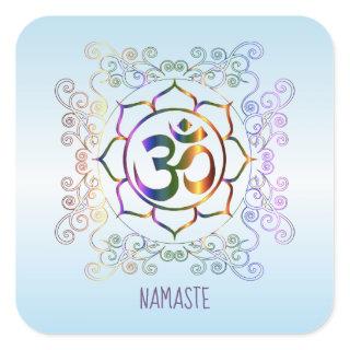 Namaste Aum (Om) Lotus Prismatic Ornamental Square Sticker