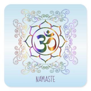 Namaste Aum (Om) Lotus Prismatic Ornamental Square Sticker