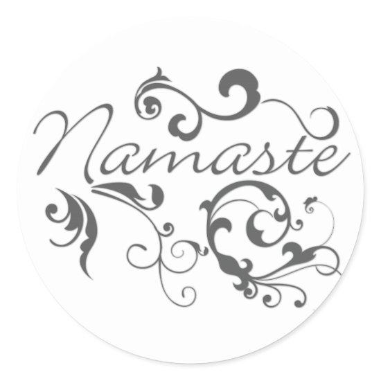 Namaste in dark gray swirls classic round sticker