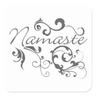 Namaste in dark gray swirls square sticker