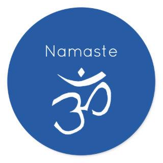 Namaste Om Symbol Blue and White Classic Round Sticker