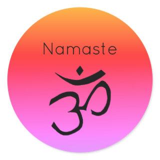 Namaste Om Symbol Rainbow Orange and Purple Classic Round Sticker