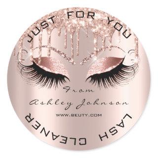 Name Beauty Eyes Drips Rose Gold Lashes Cleaner Classic Round Sticker