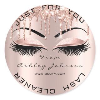 Name Beauty Lshes Drips Pink Brows Lashes Cleaner Classic Round Sticker