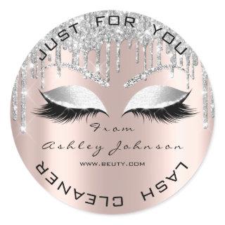 Name Beauty Lshes Drips Rose Gray Lashes Cleaner Classic Round Sticker