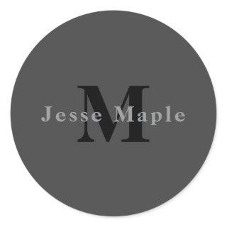 Name & Monogram | Dark Gray Classic Round Sticker