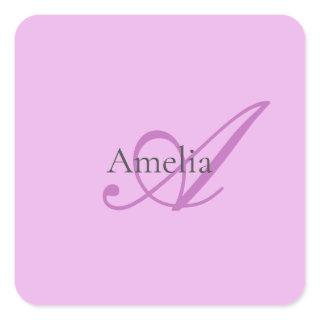 Name Monogram Initial Letter Orchid & Lilac Square Sticker