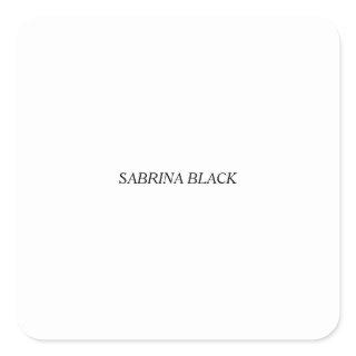 Name Plain Modern Minimalist Simple White Square Sticker