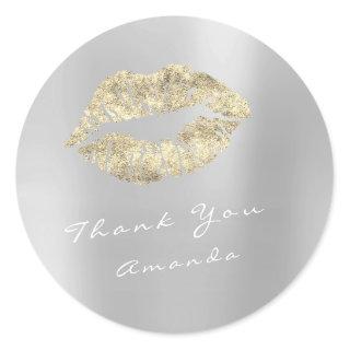 Name Thank You Metal Kiss Gold Silver Gray Makeup Classic Round Sticker