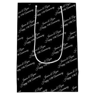 Names, Anniversary Year, White Script, Black Medium Gift Bag