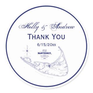 Nantucket Island MA Vintage Map Navy Blue Classic Round Sticker