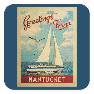 Nantucket Sailboat Vintage Travel Massachusetts Square Sticker