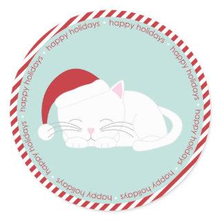Napping Cat Wearing a Santa Hat Classic Round Sticker