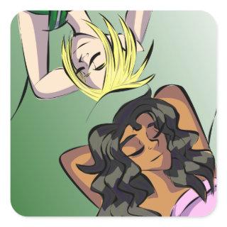 Napping fairies square sticker