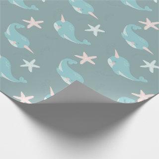 Narwhal & Starfish Pattern Sea Green