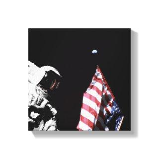 NASA Apollo 17 Astronaut Flag Earth Moon Photo Canvas Print
