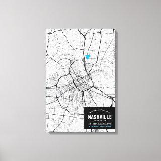 Nashville, Tennessee City Map + Mark Your Location Canvas Print