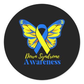 National Down Syndrome Day Awareness Butterfly Mom Classic Round Sticker