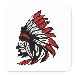Native american indian red featehr silhoutte square sticker