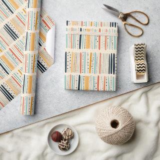 Native boho ornaments navy rusty stripes ethnic