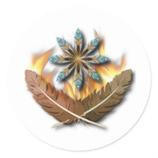 native red tailed hawk feathers and flames digital classic round sticker