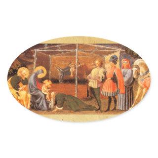 NATIVITY CHRISTMAS PARCHMENT/ ADORATION OF MAGI OVAL STICKER