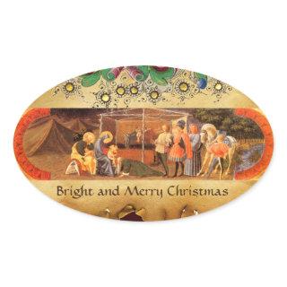 NATIVITY CHRISTMAS PARCHMENT/ ADORATION OF MAGI OVAL STICKER