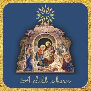 Nativity Christmas Religious Follow The Star Blue Square Sticker