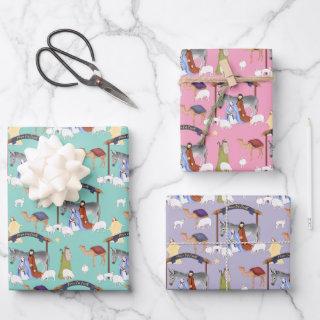Nativity in pink, blue and purple  sheets