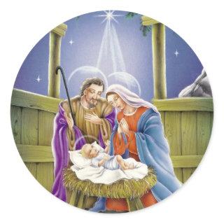 Nativity of Jesus with Josef and Mary Classic Round Sticker