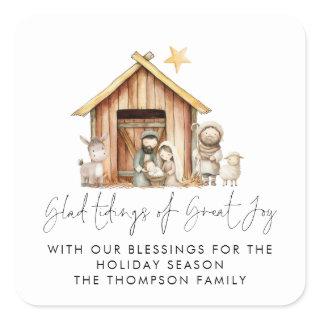 Nativity Stable Scene Tidings Great Joy Square Sticker
