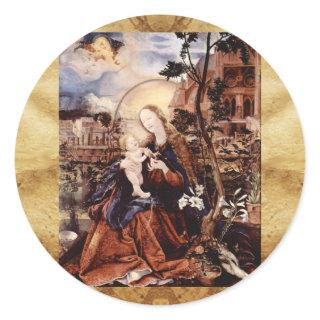 NATIVITY WITH WHITE LILLES - MAGIC OF CHRISTMAS CLASSIC ROUND STICKER