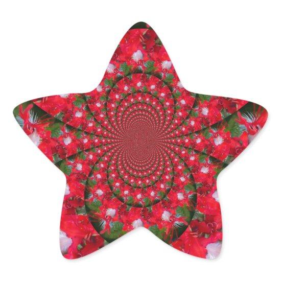 Natural Red Flower White Feather kaleidoscope art  Star Sticker