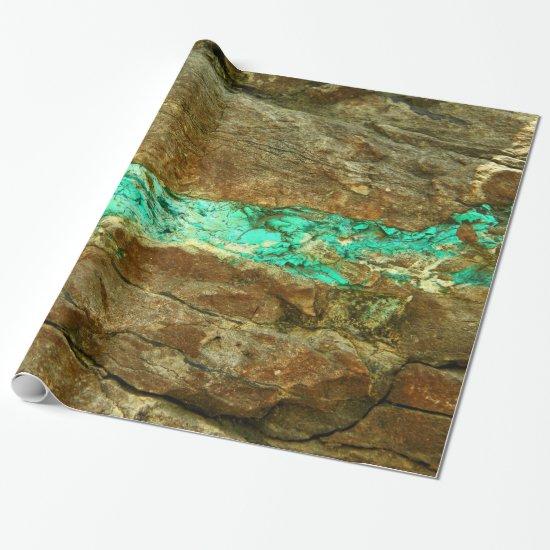 Natural turquoise vein in rough brown stone