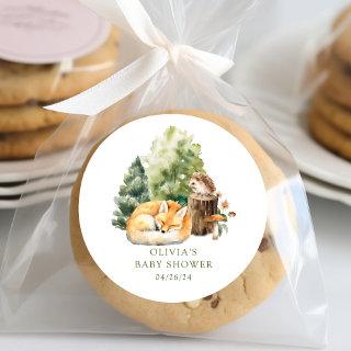 Nature's Delight Fox Baby Shower Classic Round Sticker