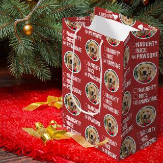 Naughty Nice Pawsome Christmas List, Dog Photo Medium Gift Bag