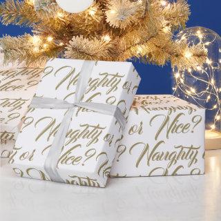 Naughty or Nice white gold elegant script funny
