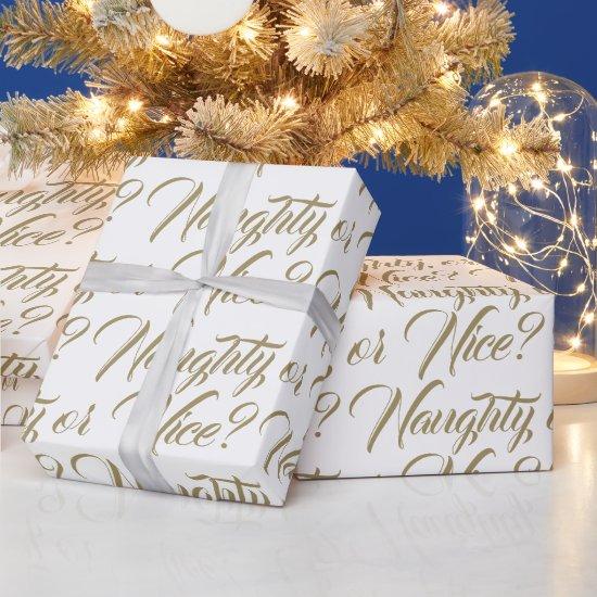 Naughty or Nice white gold elegant script funny