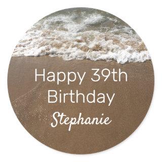 Nautical 39th Happy Birthday Custom Age Beach Classic Round Sticker
