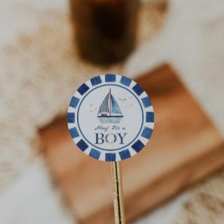 Nautical Ahoy! It's a Boy Boat Baby Shower  Classic Round Sticker