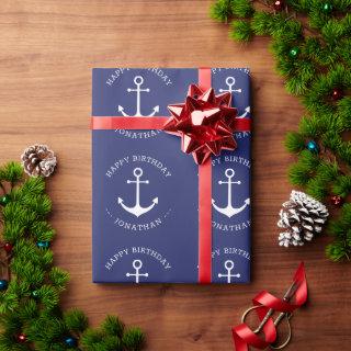 Nautical anchor blue custom name text Birthday