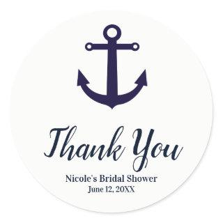 Nautical Anchor Navy Blue Elegant Modern  Favor Classic Round Sticker