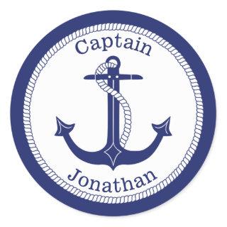 Nautical Anchor Navy Captain Personalized Classic Round Sticker
