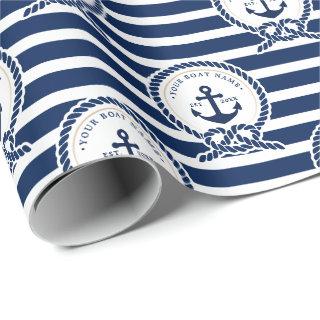 Nautical Anchor & Rope Boat Name Navy Blue & White