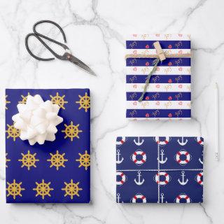 Nautical anchor & ship wheel pattern on navy blue  sheets